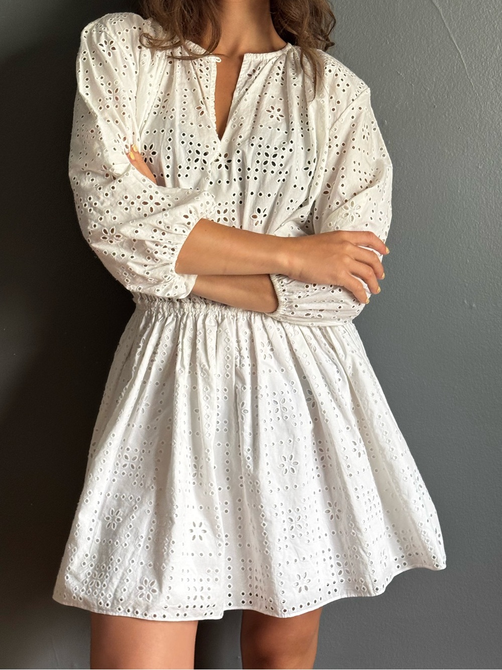 Matteau White Eyelet Cotton Mini Dress